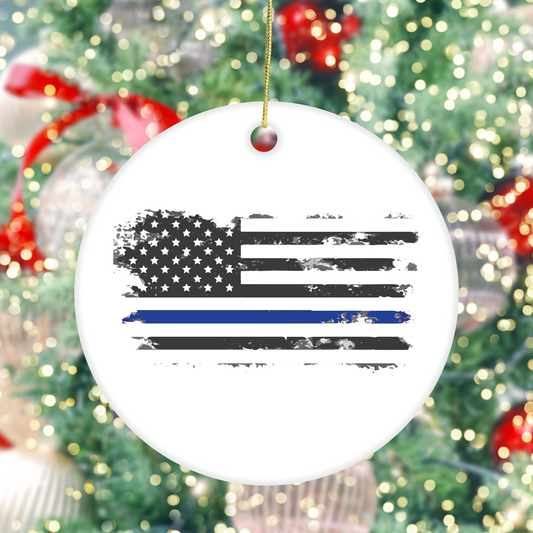 Thin Blue Line Flag - Ceramic Ornament