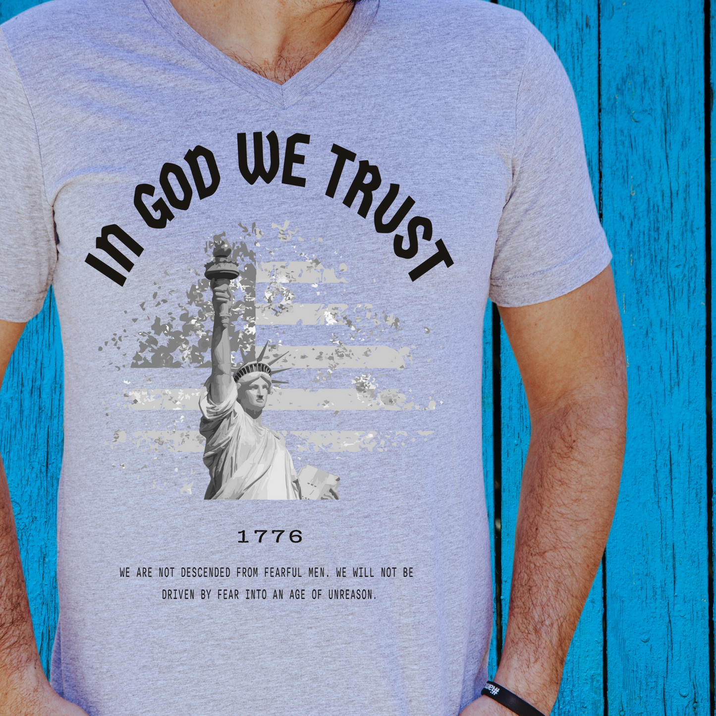 In God We Trust Lady Liberty Flag - Unisex Jersey V-Neck Tee