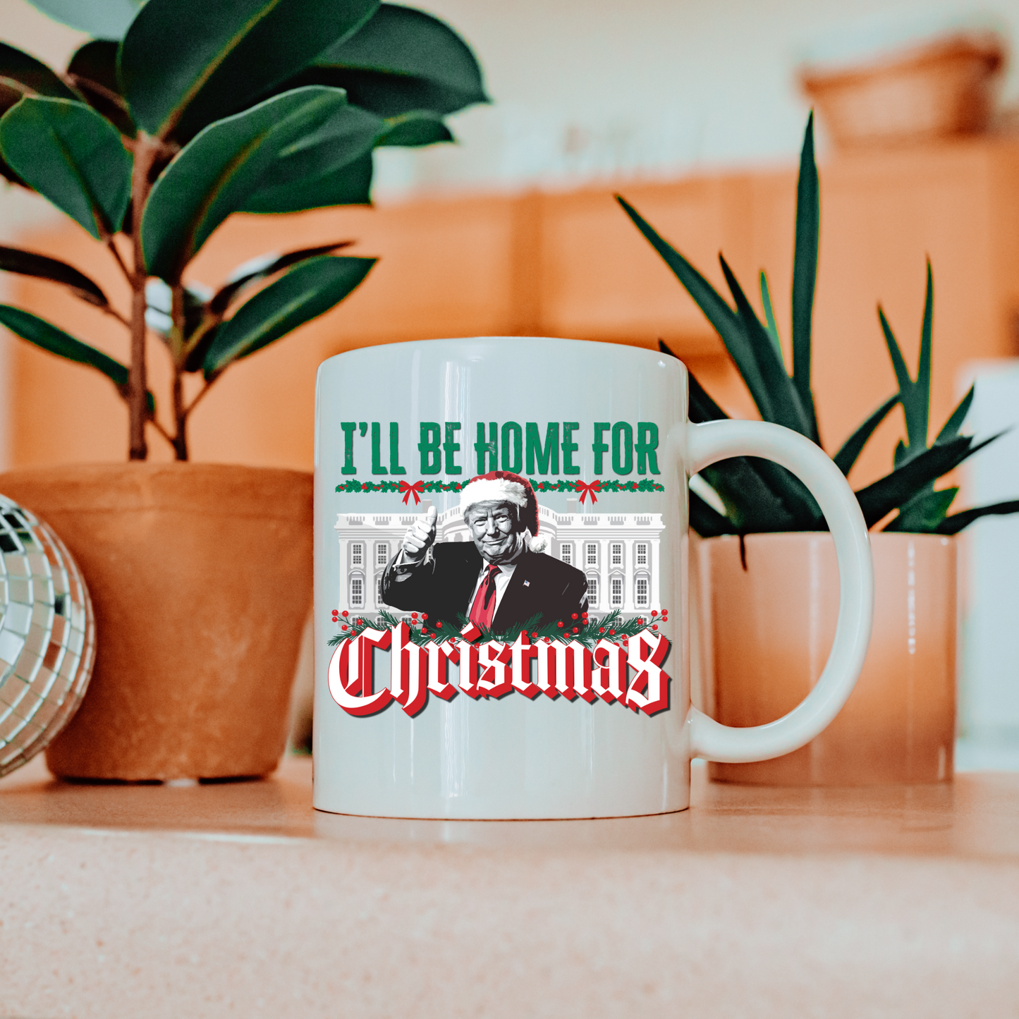 Trump "I'll be Home for Christmas" - White Glossy Mug