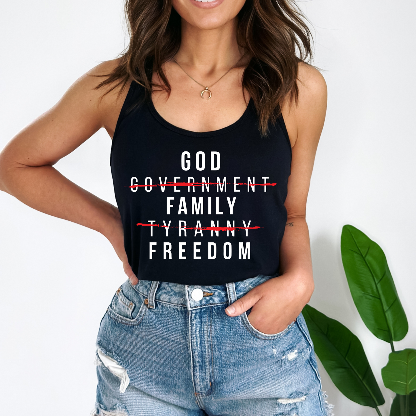 God Family Freedom - Women's Racerback Tank