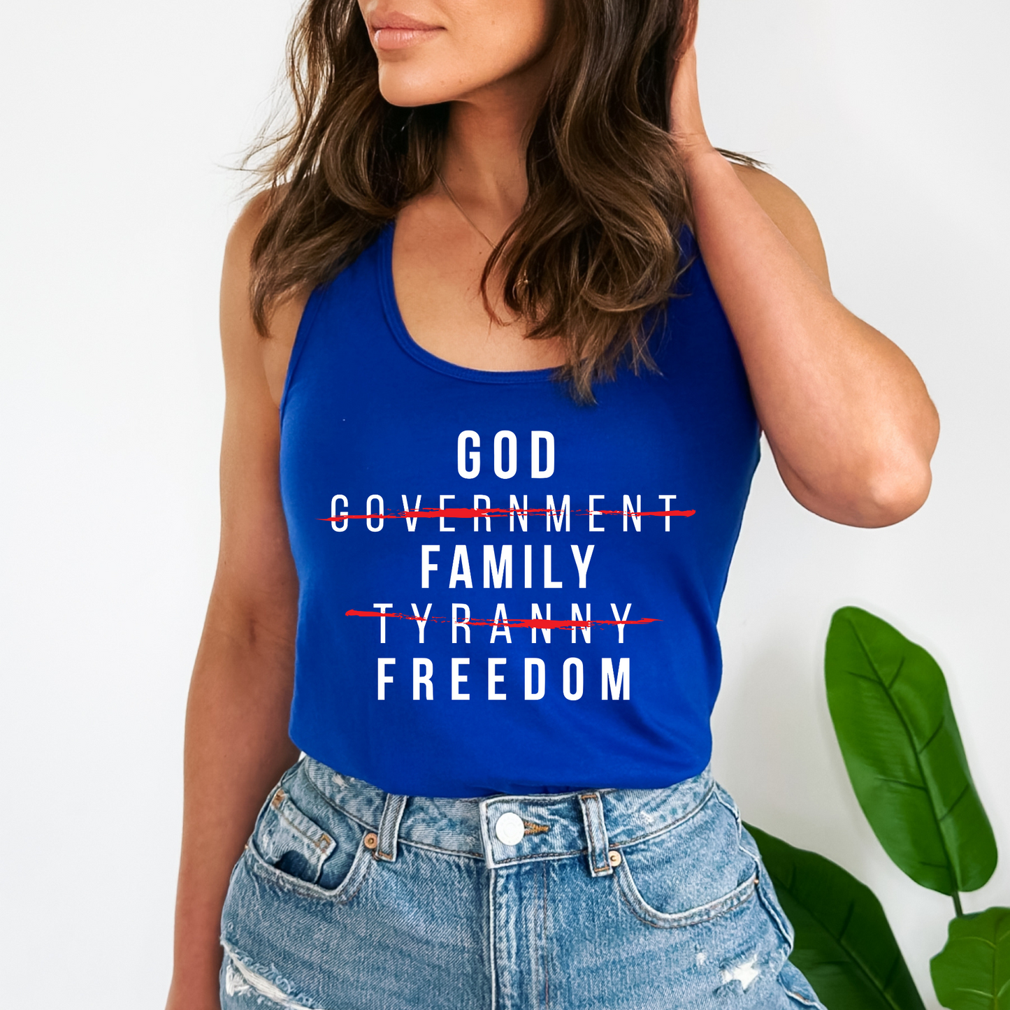 God Family Freedom - Women's Racerback Tank