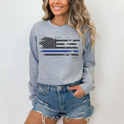 Thin Blue Line Flag - Unisex Crewneck Sweatshirt
