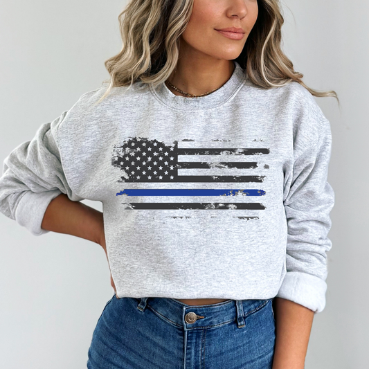 Thin Blue Line Flag - Unisex Crewneck Sweatshirt