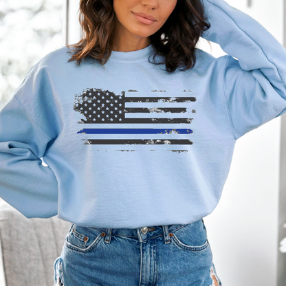 Thin Blue Line Flag - Unisex Crewneck Sweatshirt