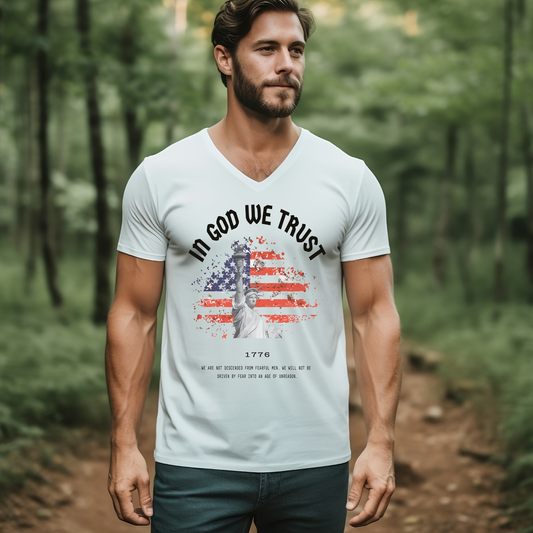 In God We Trust Lady Liberty Flag - Unisex Jersey V-Neck Tee