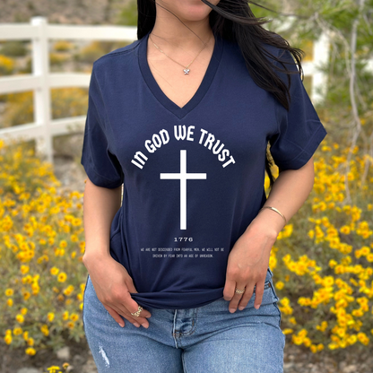 In God We Trust Cross - Unisex V-Neck Tee