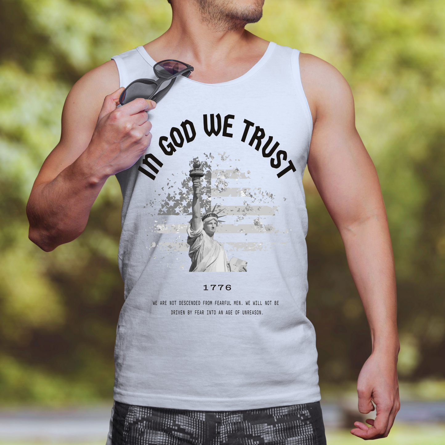 In God We Trust Lady Liberty Flag - Unisex Jersey Tank Top