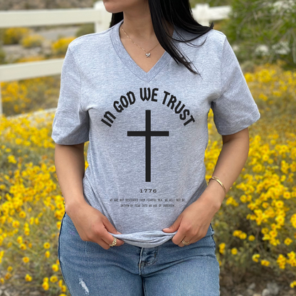 In God We Trust Cross - Unisex V-Neck Tee