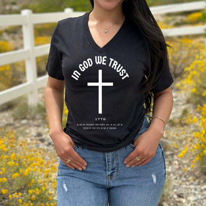 In God We Trust Cross - Unisex V-Neck Tee