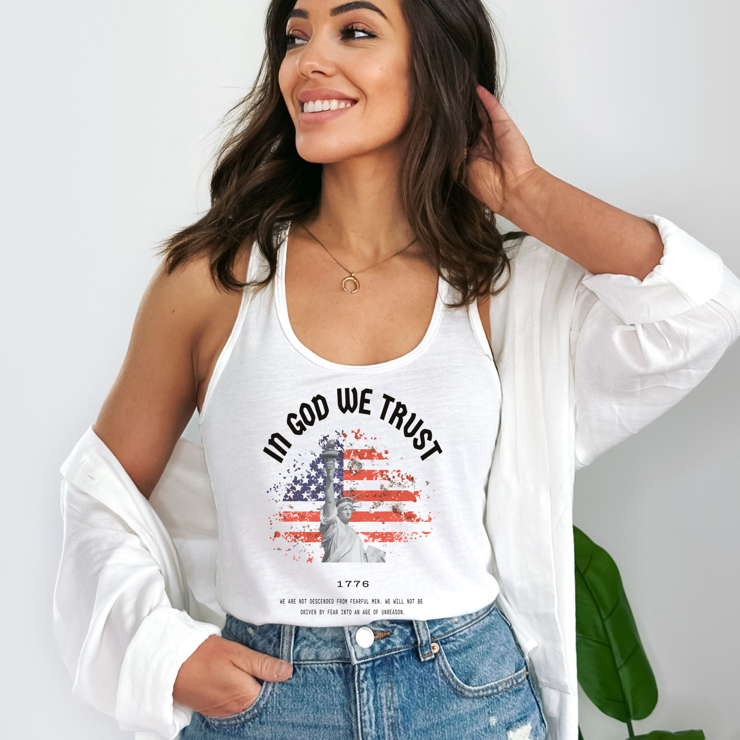 In God We Trust Liberty Flag - Women's Racerback Tank