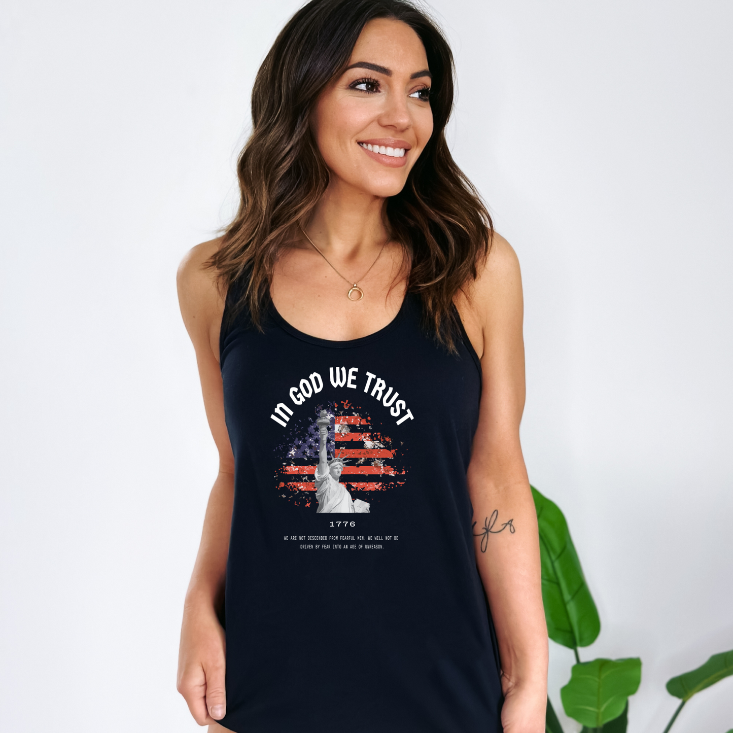 In God We Trust Liberty Flag - Women's Racerback Tank