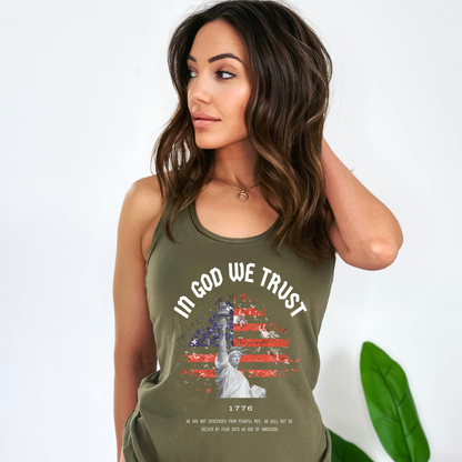 In God We Trust Liberty Flag - Women's Racerback Tank