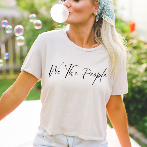 We The People Script - Women's Flowy Cropped Tee