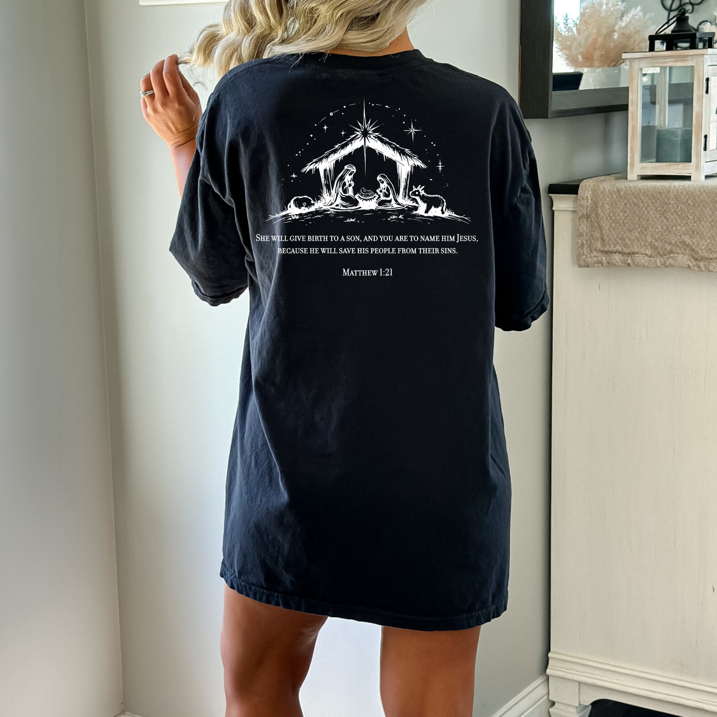 Christmas Nativity Matthew 1:21 - Unisex Garment-Dyed Heavyweight T-Shirt