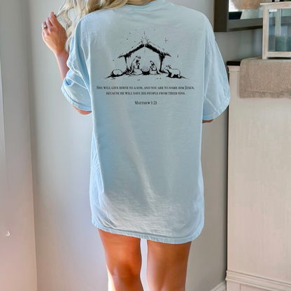 Christmas Nativity Matthew 1:21 - Unisex Garment-Dyed Heavyweight T-Shirt