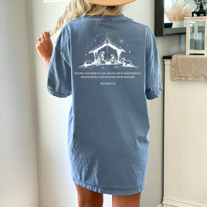 Christmas Nativity Matthew 1:21 - Unisex Garment-Dyed Heavyweight T-Shirt