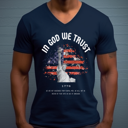 In God We Trust Lady Liberty Flag - Unisex Jersey V-Neck Tee