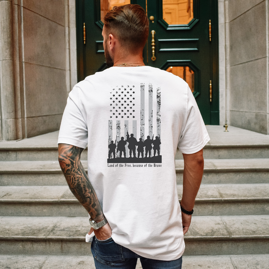 Land of the Free Because of the Brave - Unisex Jersey Tee