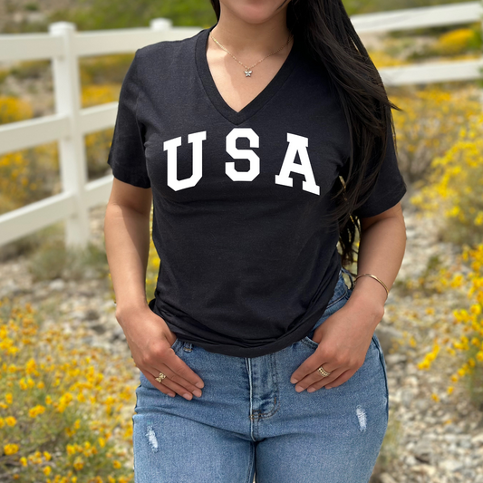 USA - Unisex Jersey V-Neck Tee