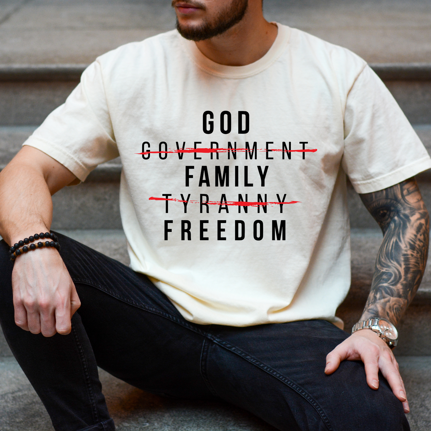 God Family Freedom - Unisex Garment-Dyed Heavyweight Tee