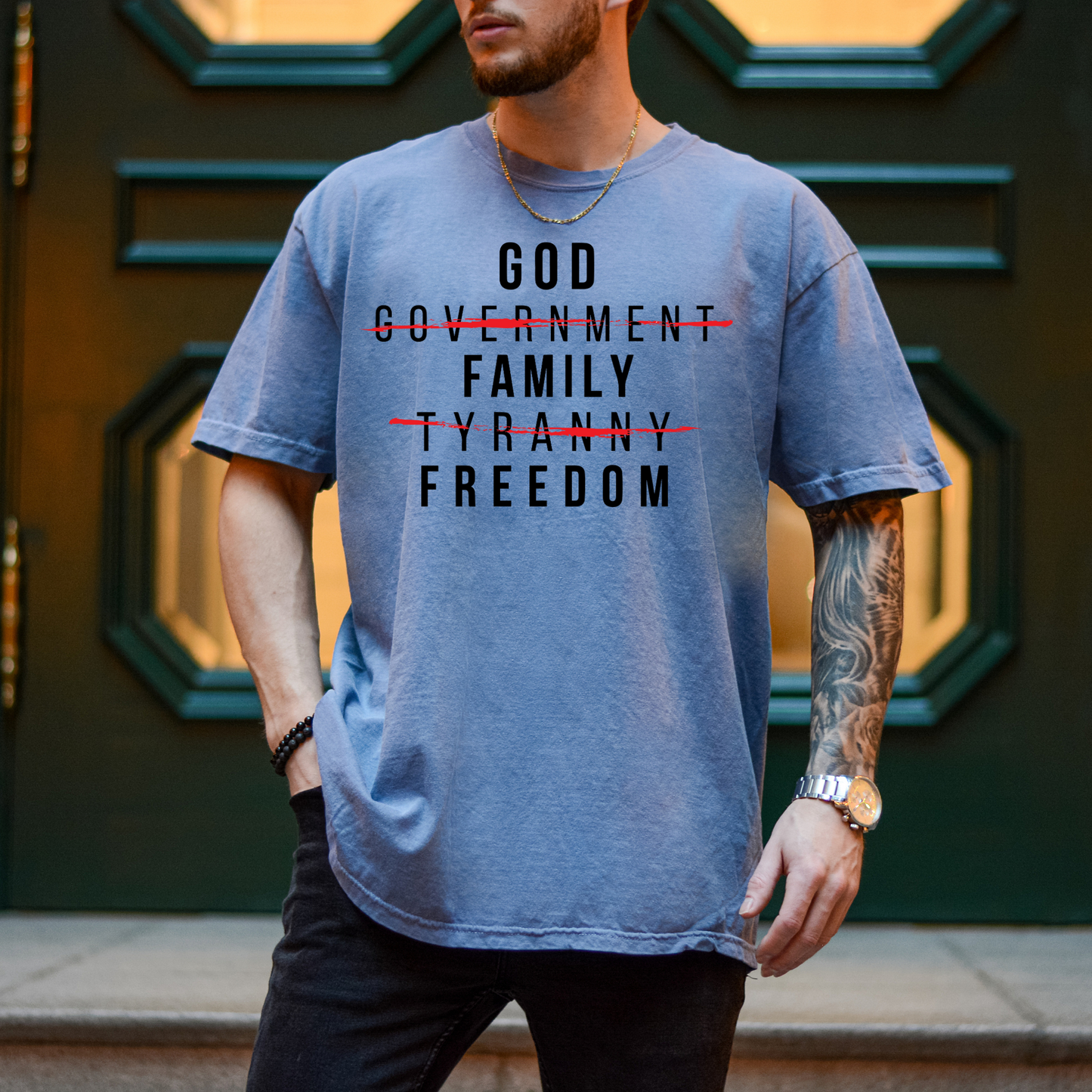 God Family Freedom - Unisex Garment-Dyed Heavyweight Tee