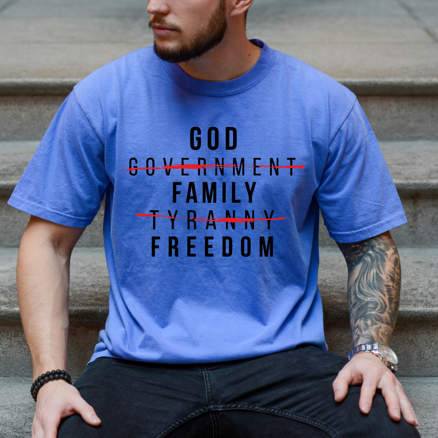 God Family Freedom - Unisex Garment-Dyed Heavyweight Tee