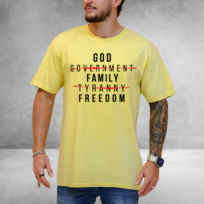 God Family Freedom - Unisex Garment-Dyed Heavyweight Tee