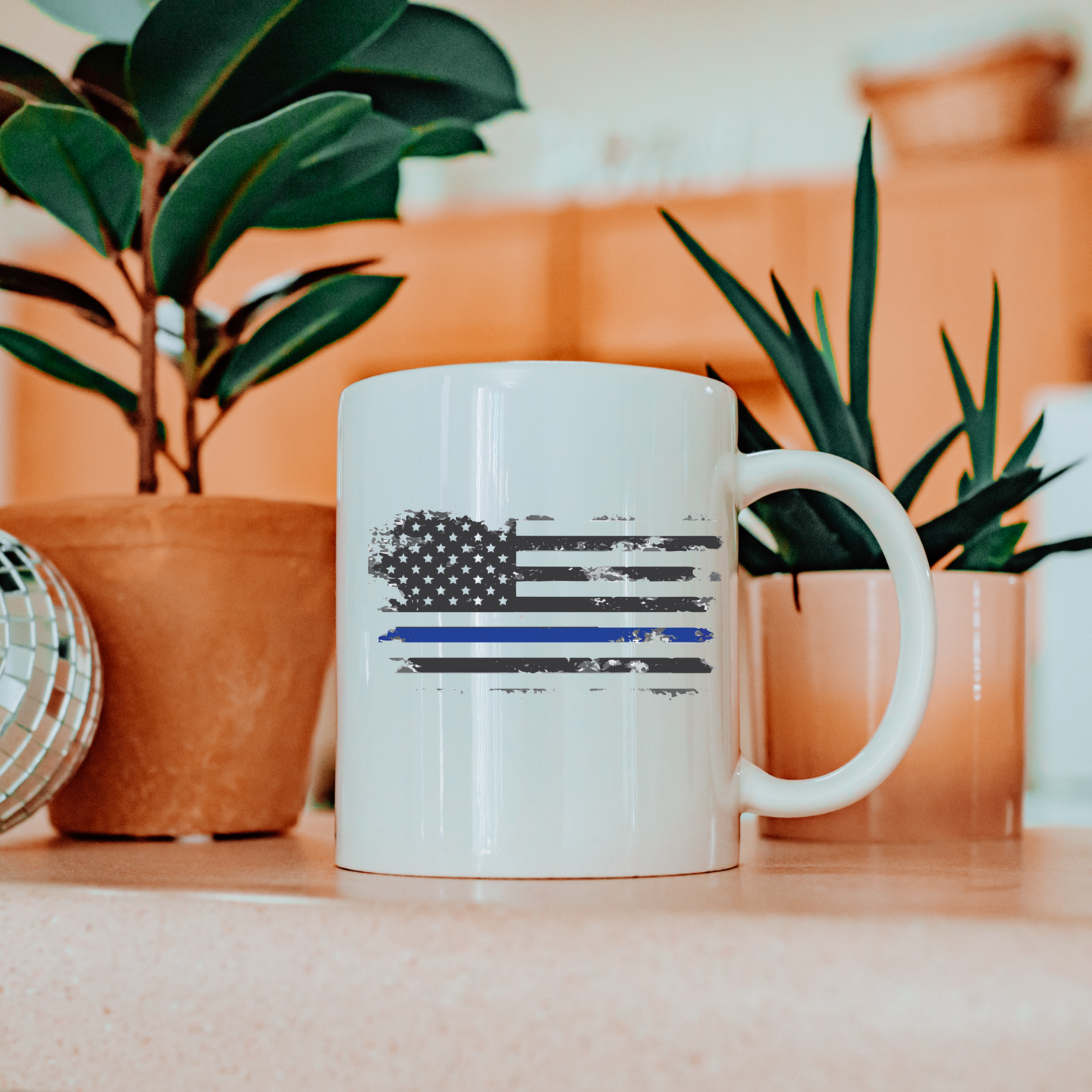 Thin Blue Line Flag - White glossy mug