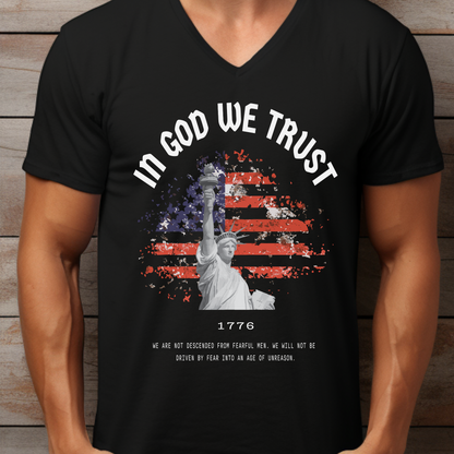 In God We Trust Lady Liberty Flag - Unisex Jersey V-Neck Tee