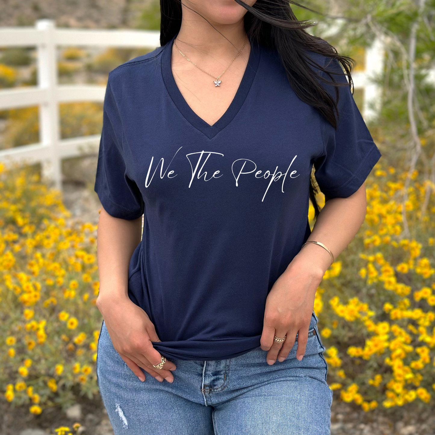 We The People Script - Unisex Jersey V-Neck Tee