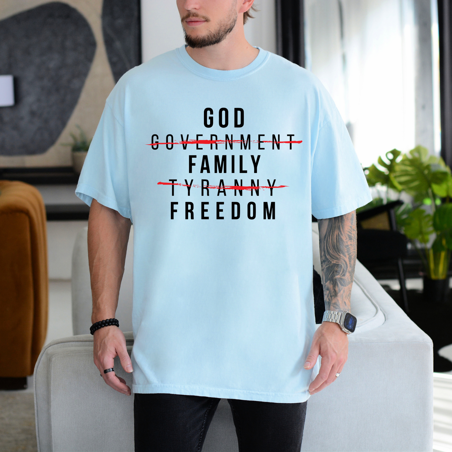 God Family Freedom - Unisex Garment-Dyed Heavyweight Tee