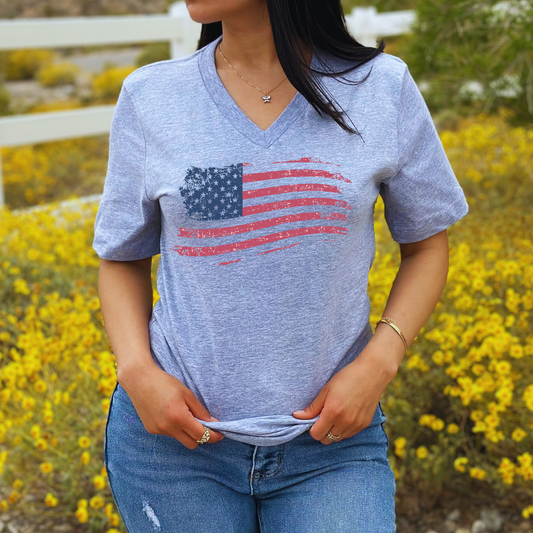 American Flag - Unisex V-Neck Jersey T-Shirt