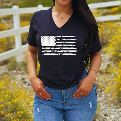 American Flag - Unisex V-Neck Jersey T-Shirt