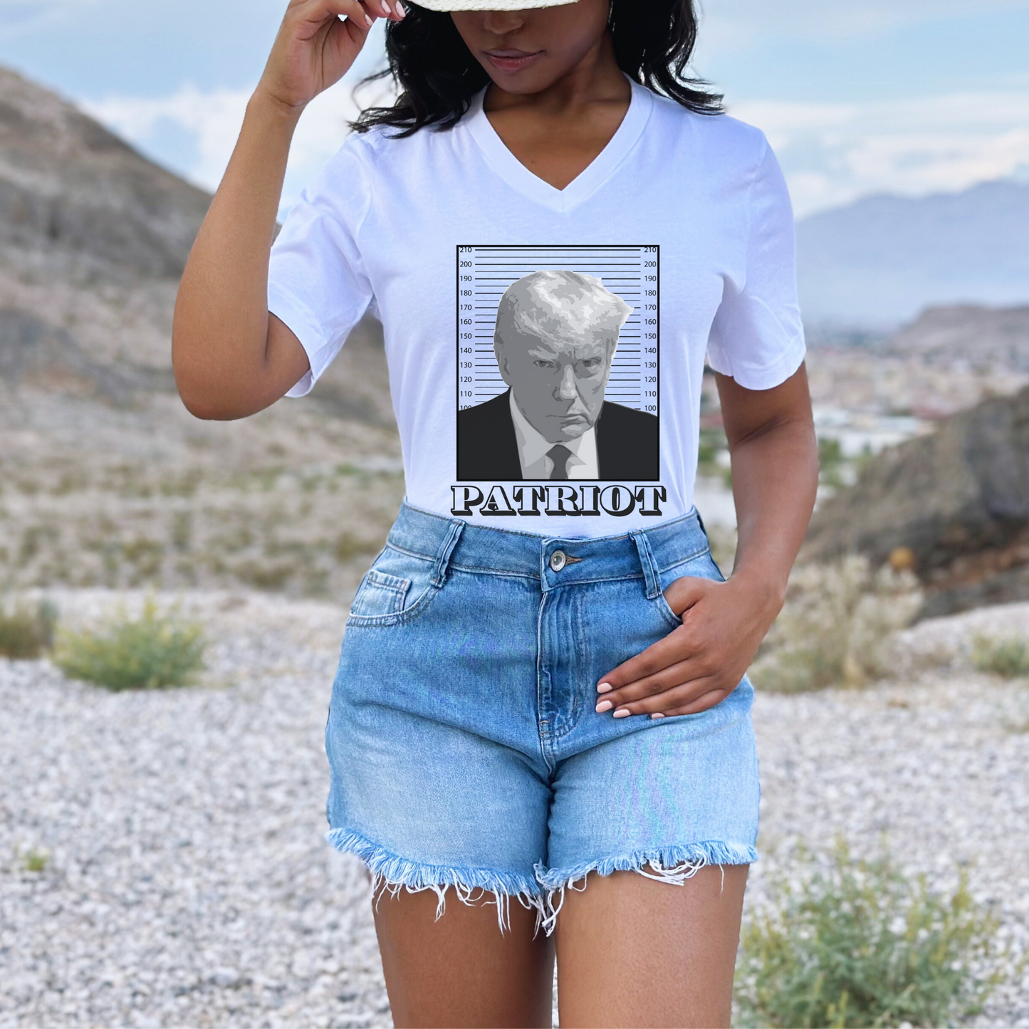 Trump Mugshot - Patriot Unisex V-Neck Jersey Tee