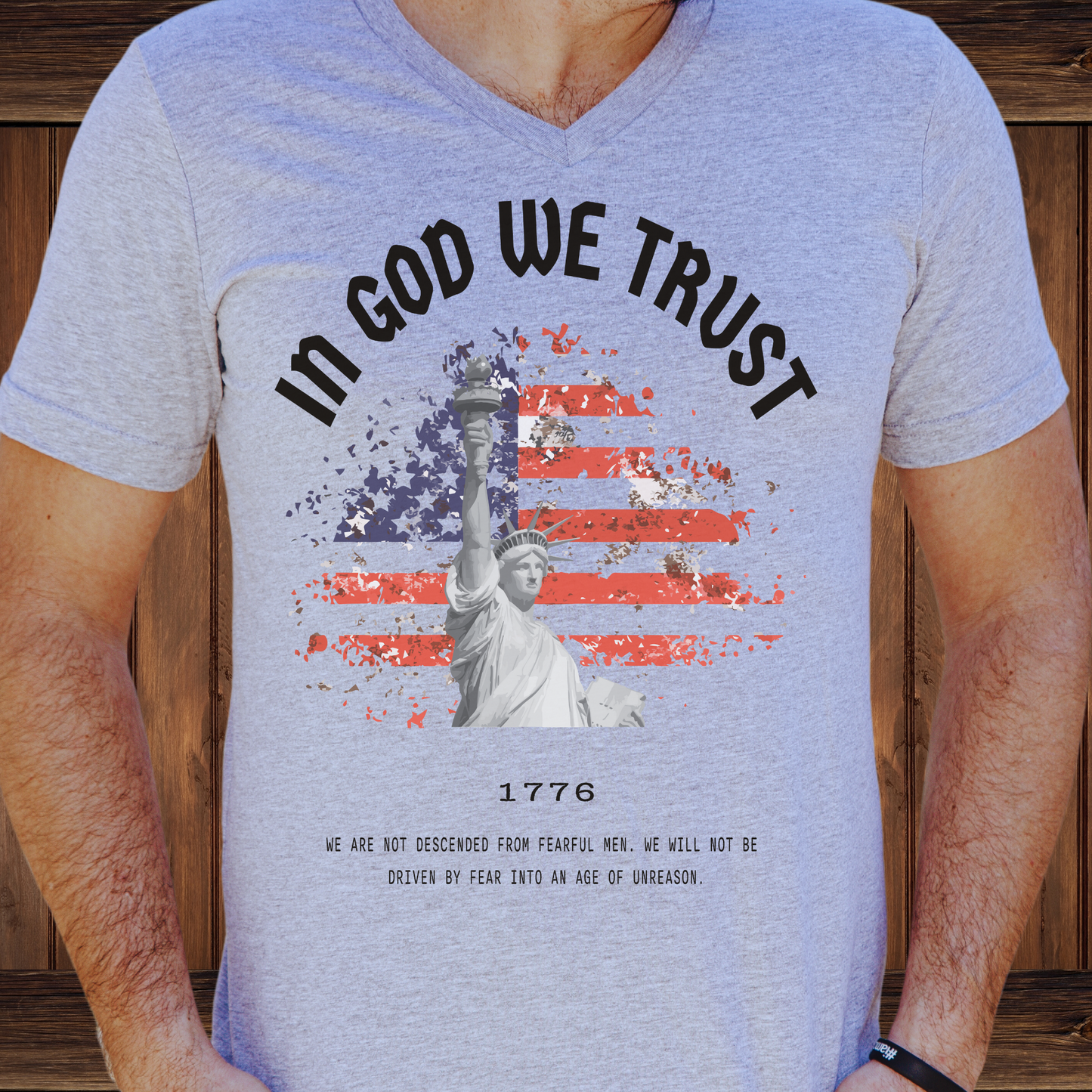 In God We Trust Lady Liberty Flag - Unisex Jersey V-Neck Tee