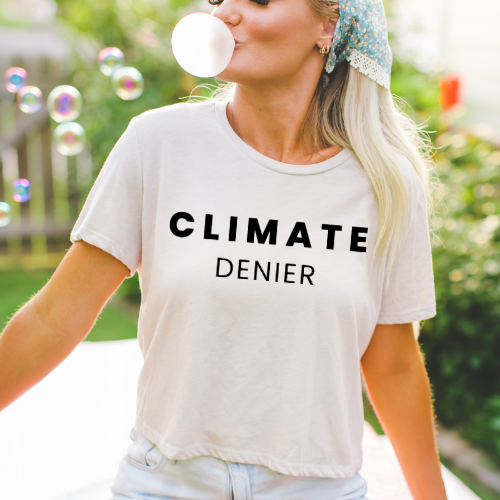 Climate Denier - Women's Flowy Cropped Tee