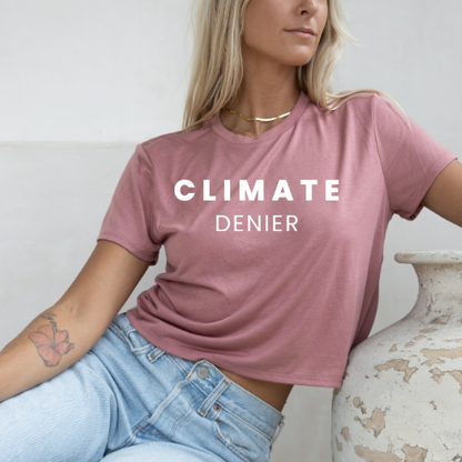 Climate Denier - Women's Flowy Cropped Tee