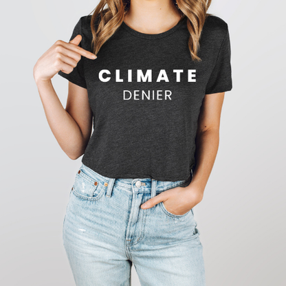 Climate Denier - Women's Flowy Cropped Tee