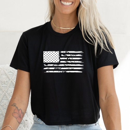 American Flag - Women's Flowy Cropped Tee