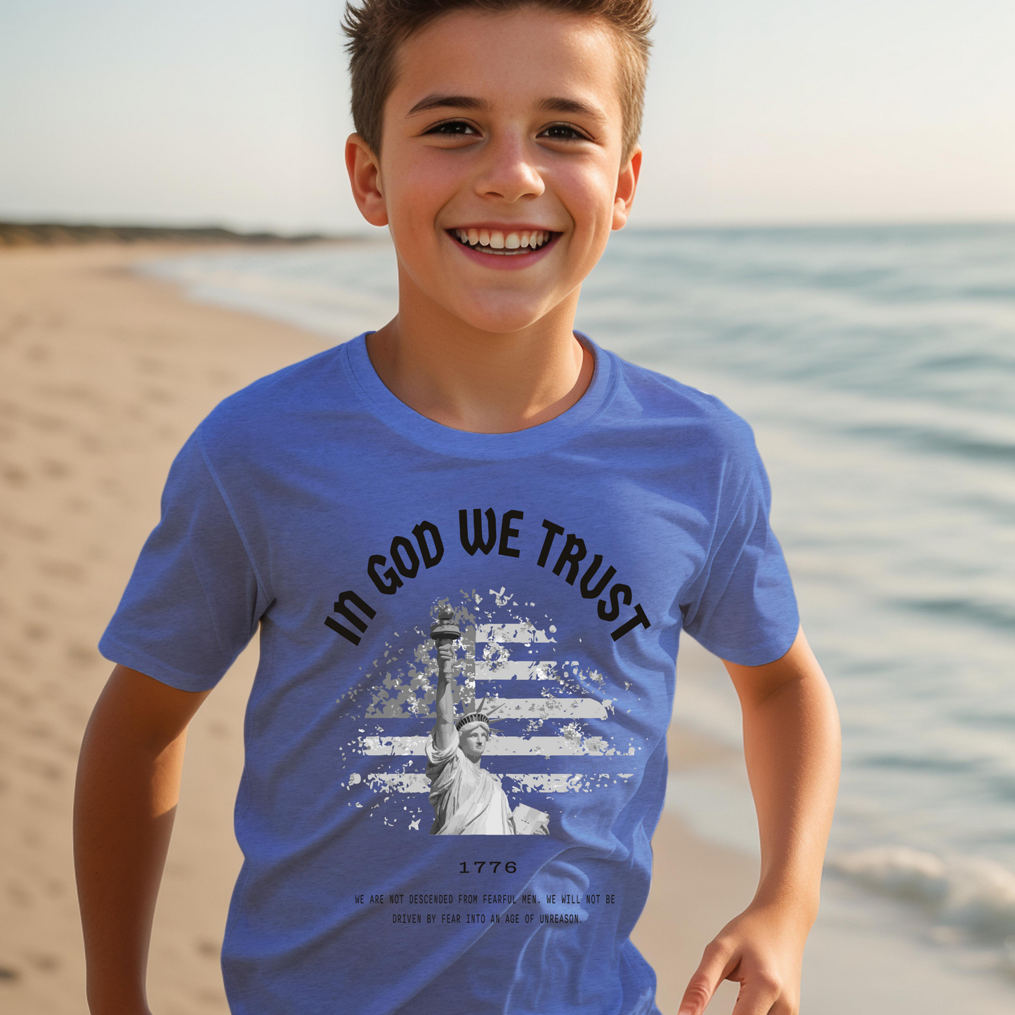 In God We Trust Liberty Flag - Youth Short Sleeve T-Shirt