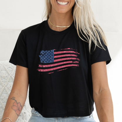 American Flag - Women's Flowy Cropped Tee