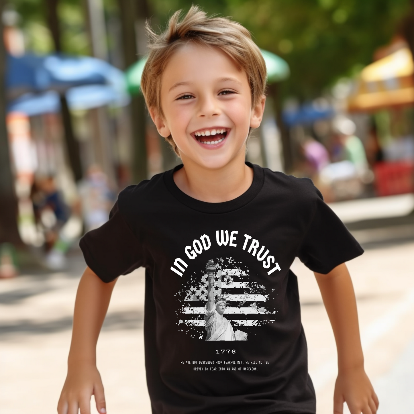 In God We Trust Liberty Flag - Youth Short Sleeve T-Shirt