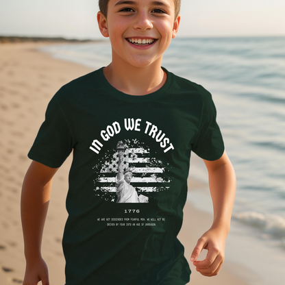 In God We Trust Liberty Flag - Youth Short Sleeve T-Shirt