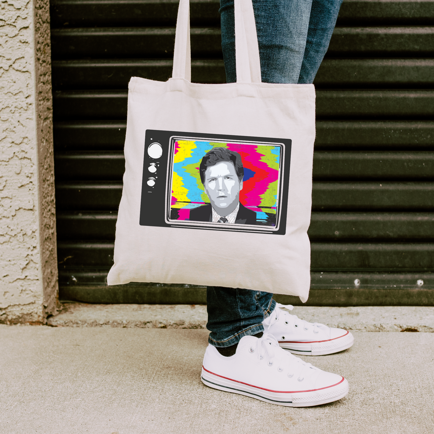 Tucker Carlson Retro TV - Cotton Canvas Tote Bag