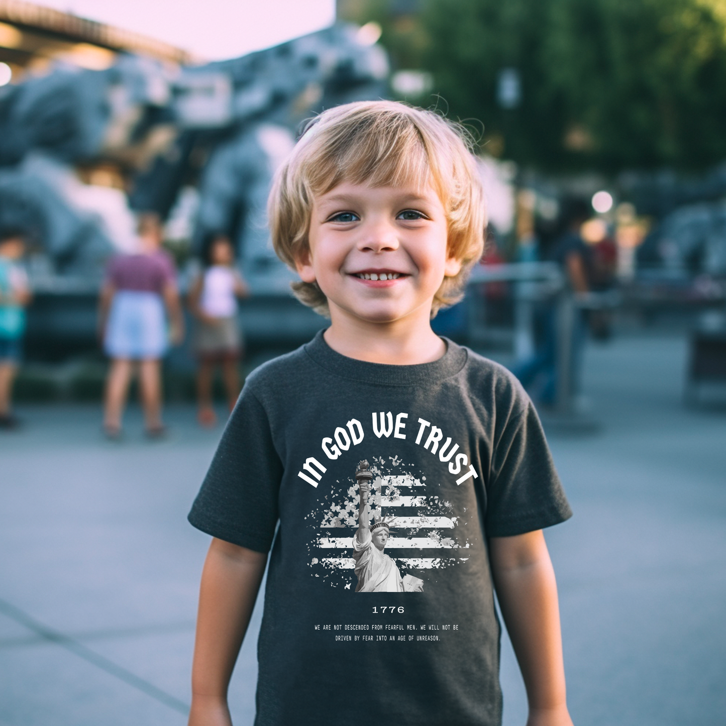 In God We Trust Liberty Flag - Youth Short Sleeve T-Shirt