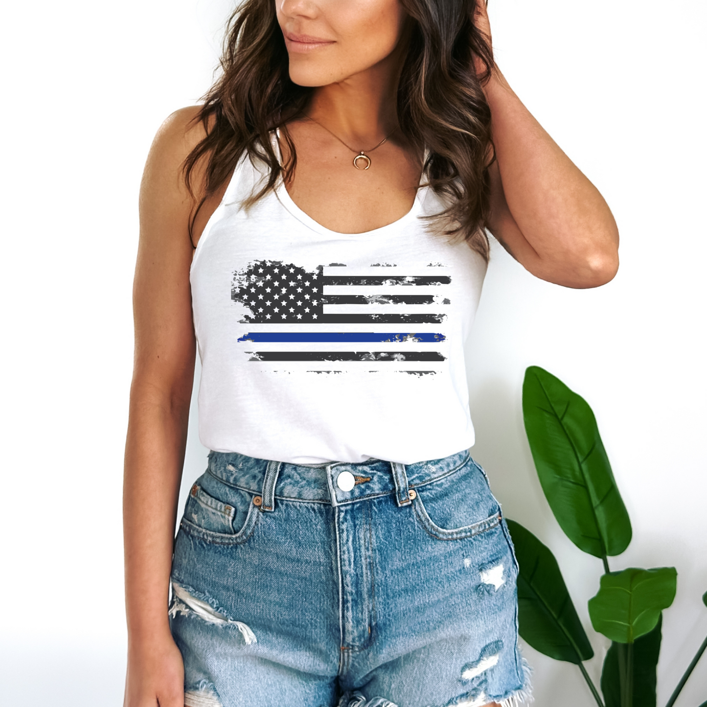 Thin Blue Line Flag - Women's Racerback Tank