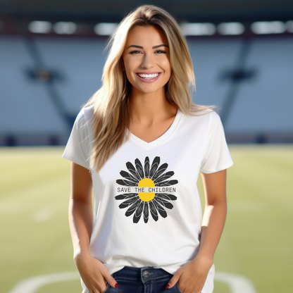 Save The Children Sunflower - Unisex V-Neck Jersey Tee
