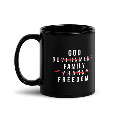 God Family Freedom - Black Glossy Mug
