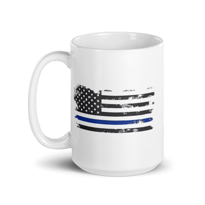 Thin Blue Line Flag - White glossy mug