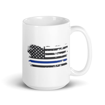 Thin Blue Line Flag - White glossy mug